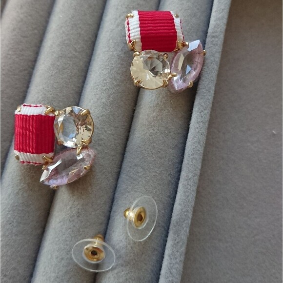 J. Crew Cluster stone earrings - clear, pink and red - Picture 4 of 8